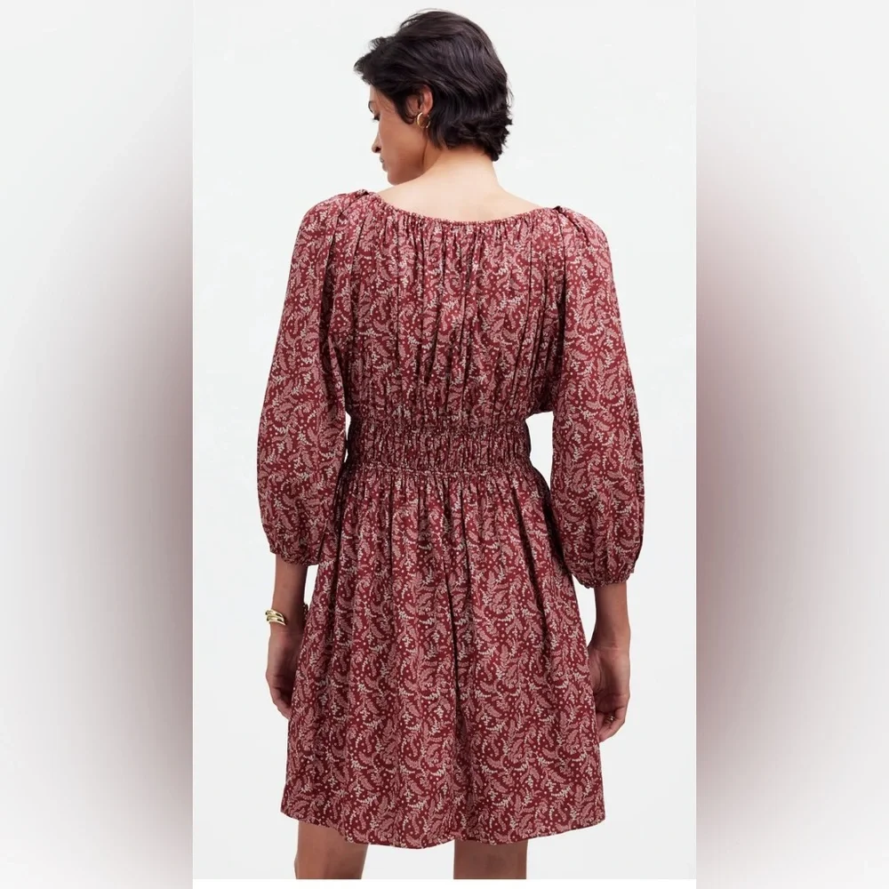 Madewell Red Paisley Floral Puff Sleeve Dress sz S NWT! - Picture 2 of 11